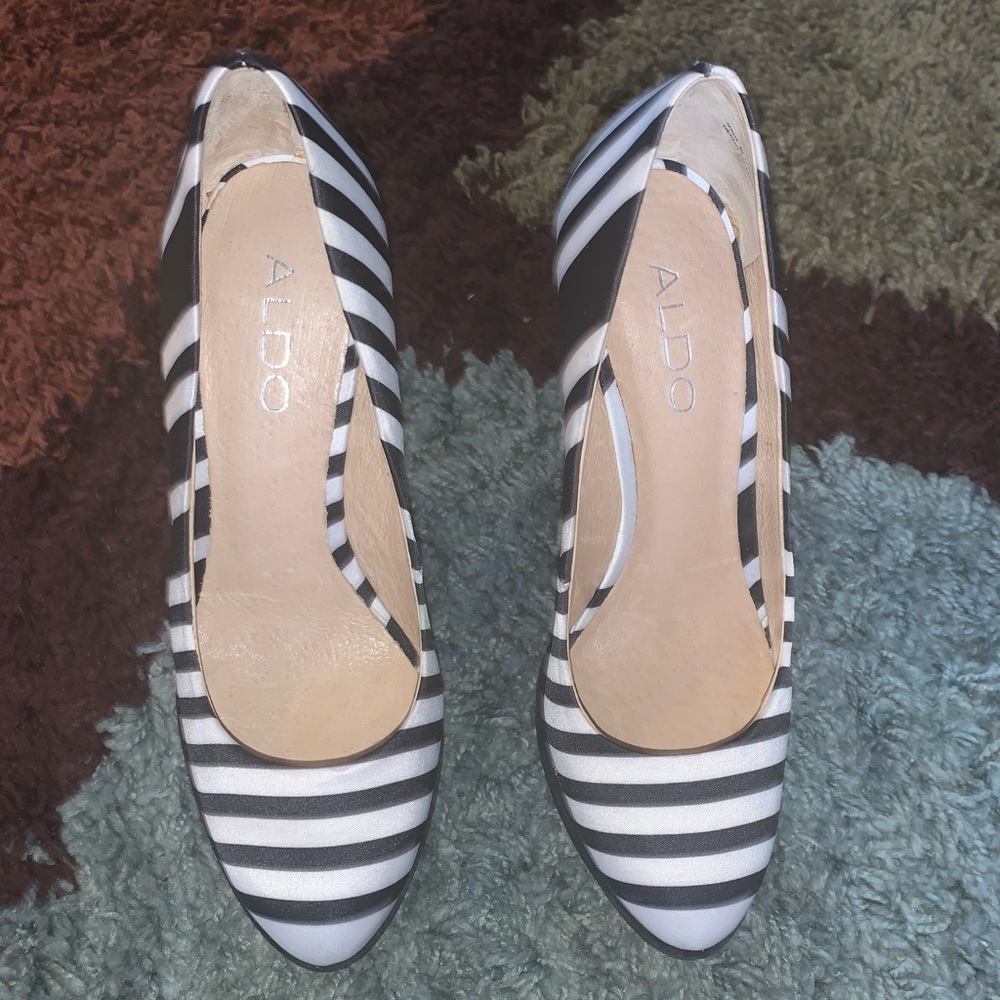 Aldo Black and white stripe wedge heel